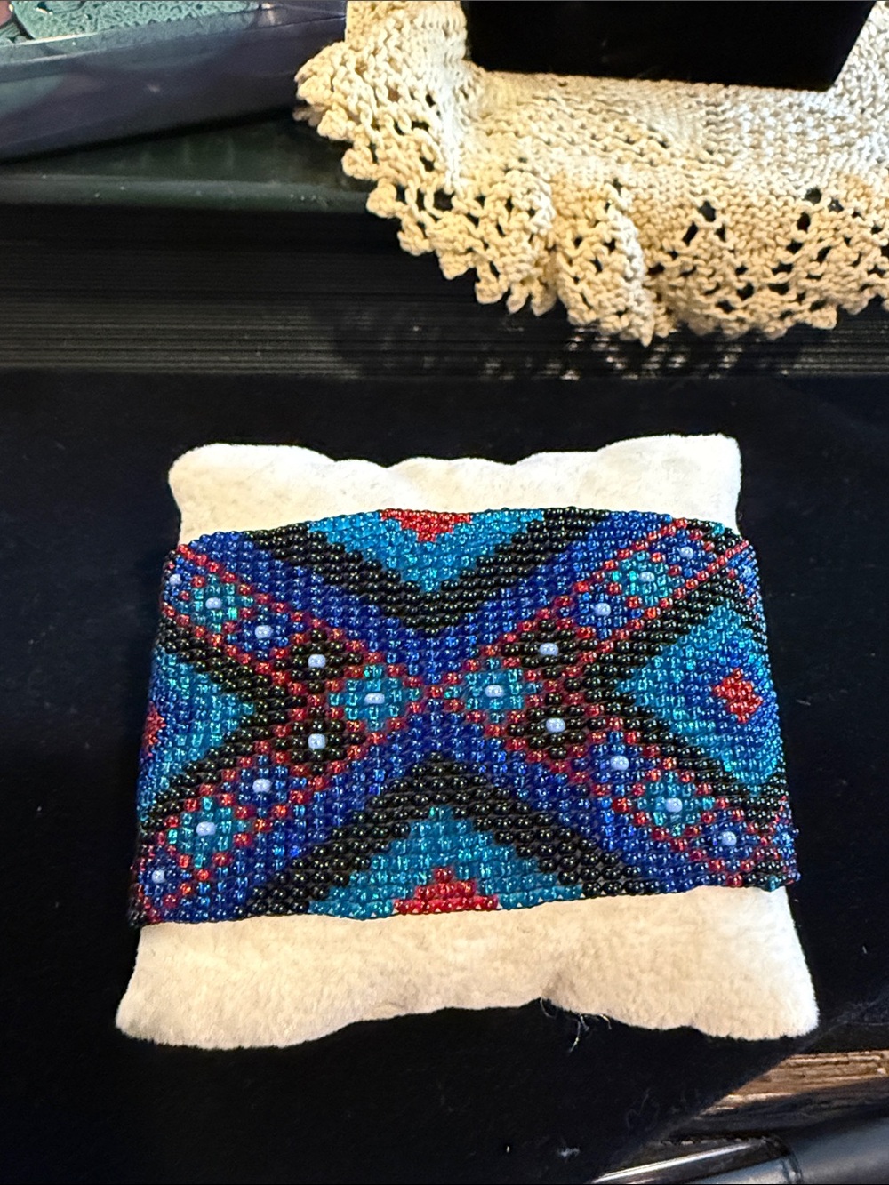 Handcrafted Beaded Cuff Bracelet - Turquoise & Blue